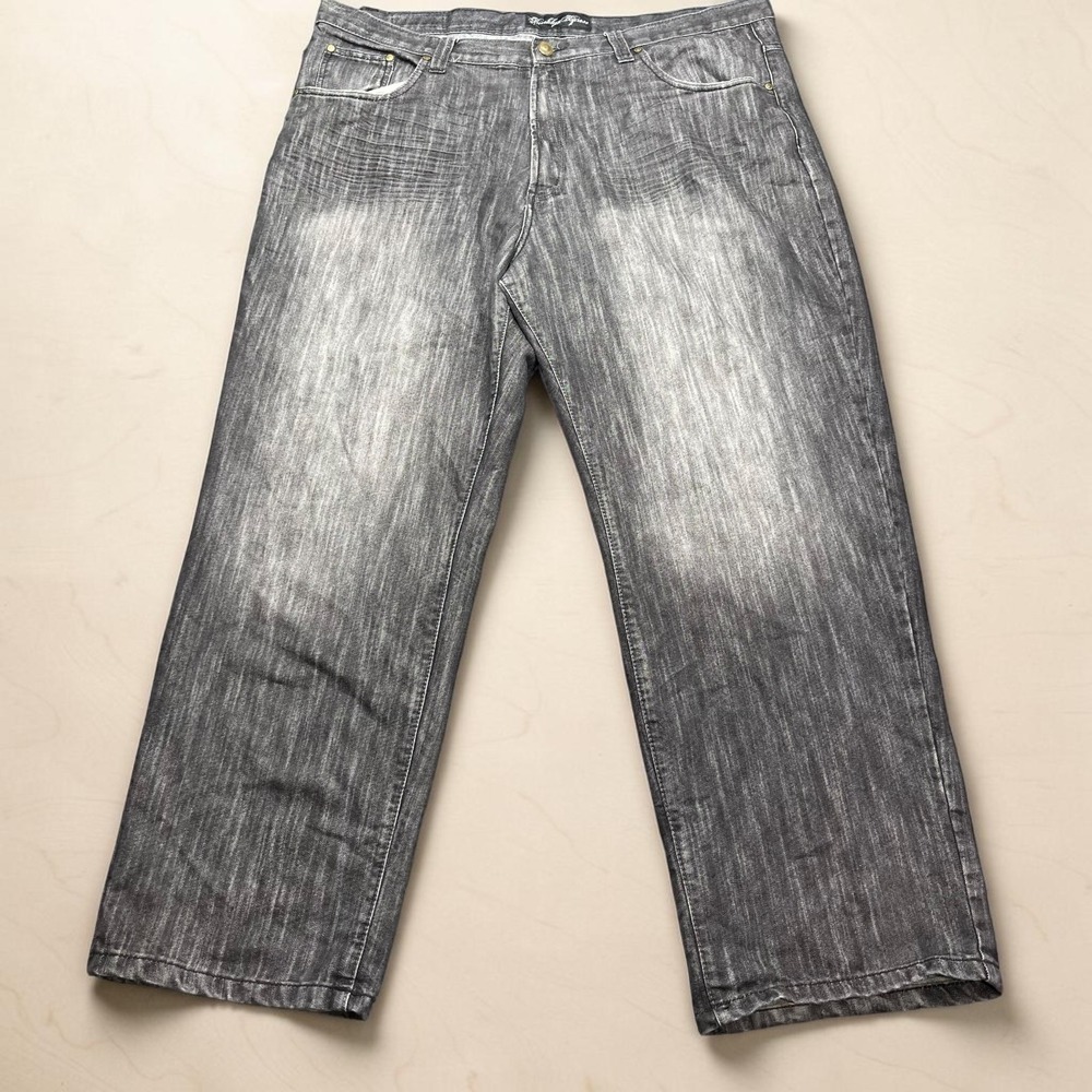 Y2K Brooklyn Xpress Mens Acid Wash Grey‎ Wide Leg Baggy Jeans 44x32 Streetwear